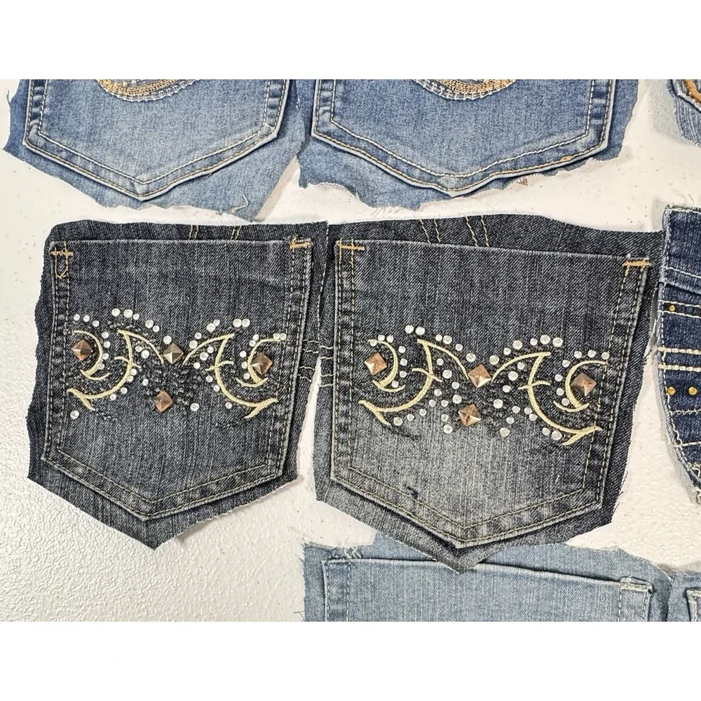 10 Denim Jean Back Pockets 5 Pairs Embroidered Rhinestone Crafts Sewing Upcycle
